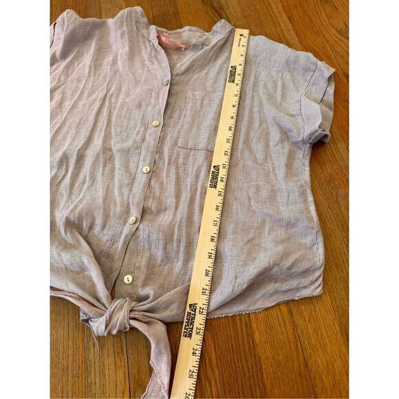 Scandal made in Italy Dainty Linen Tie Front Lavender Button Down Top Size L - Picture 9 of 10